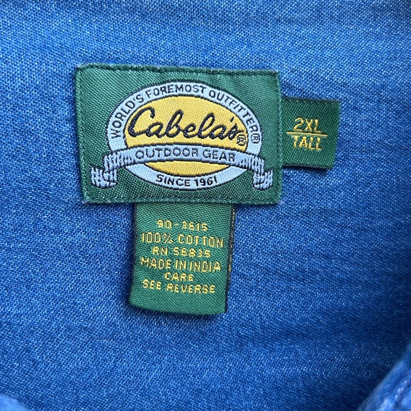 Cabela’s Blue Denim Long Sleeve Button Down 2XLT Shirt Gonzales, Louisiana C9 - Picture 3 of 5